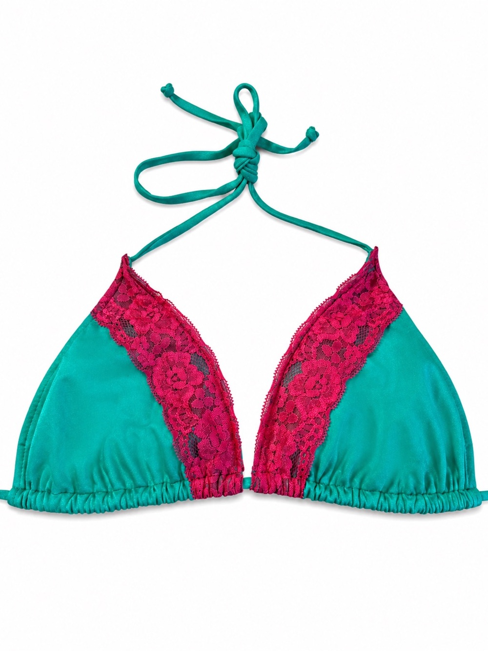 DOLL Teal & Fuchsia Lace Triangle Bikini Top